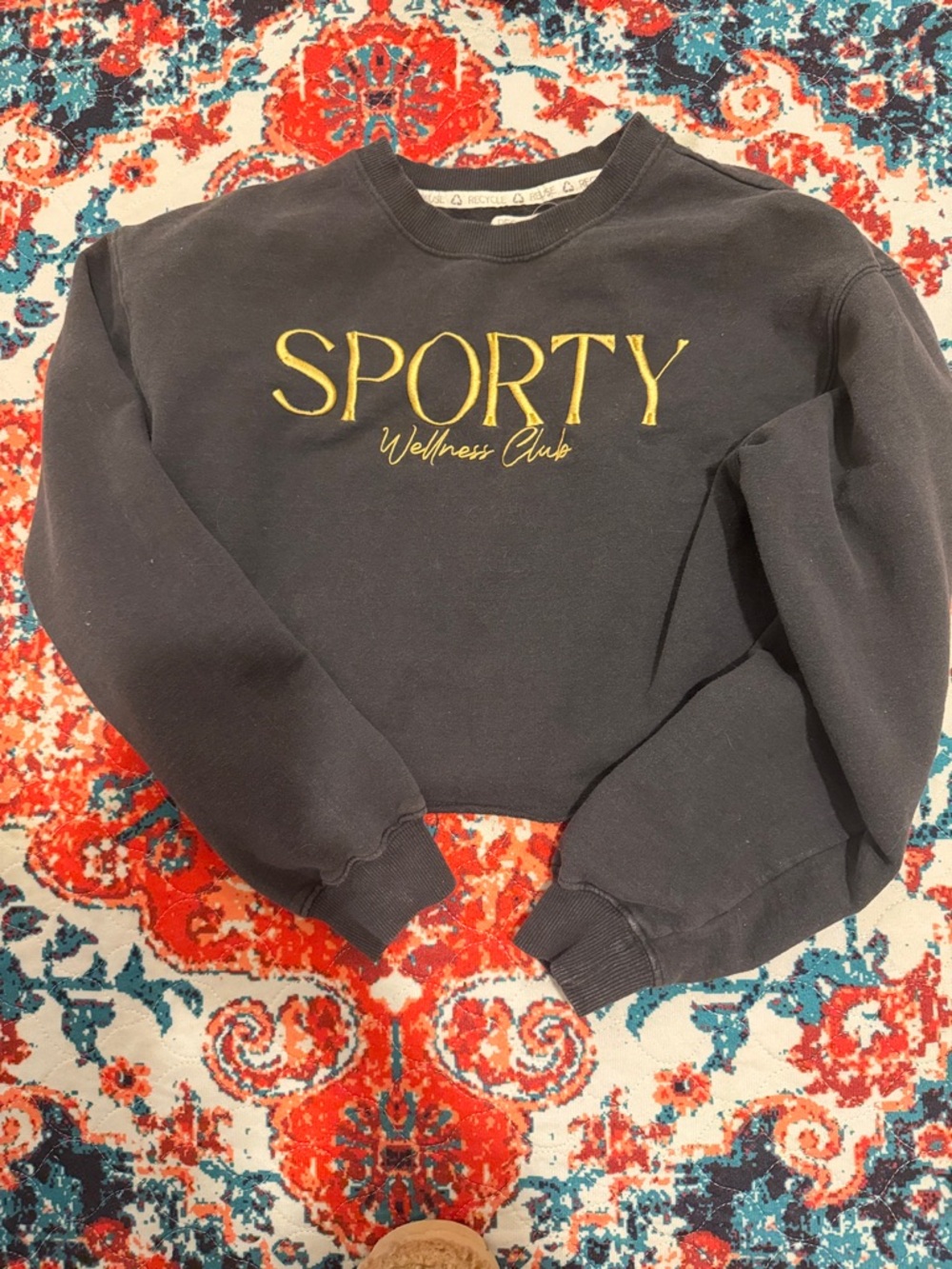 Sporty Wellness Club Cropped Sweatshirt - Black with Yellow Logo